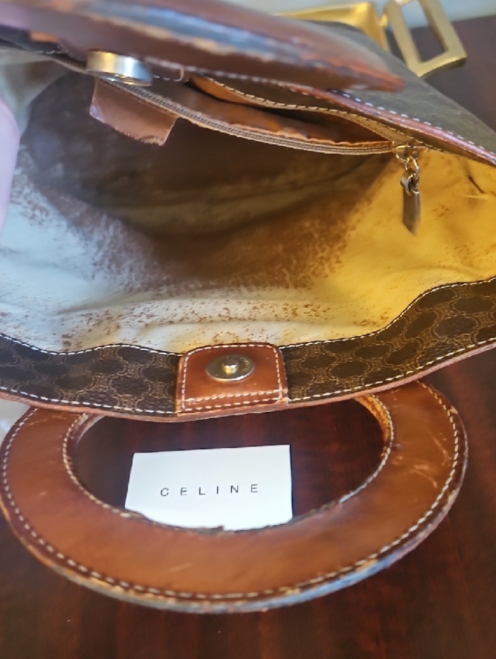 Authentic Celine Brown Patterned Tote Bag with Circular Handles - Picture 5 of 6
